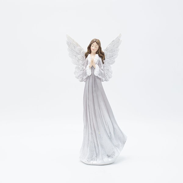 ÁNGEL DE POLIRESINA, PLATA, 12,2X8,5X25,7CM
