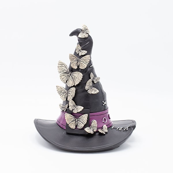 SOMBRERO DE BRUJA DE POLIRESINA, NEGRO, CON MARIPOSAS, HALLOWEEN, 20,3X19,3X22,5CM