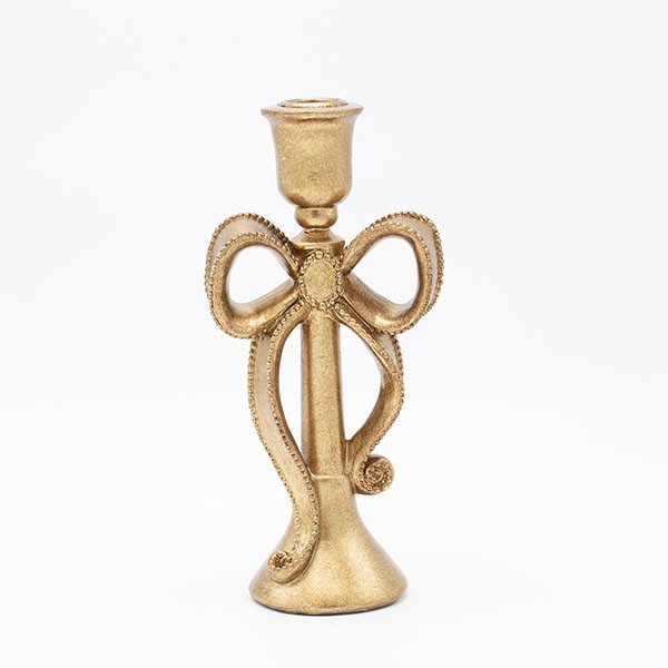 CANDELABRO DE POLIRRESINA, DORADO, CON LAZO, 10,3 X 7,3 X 21,7 CM