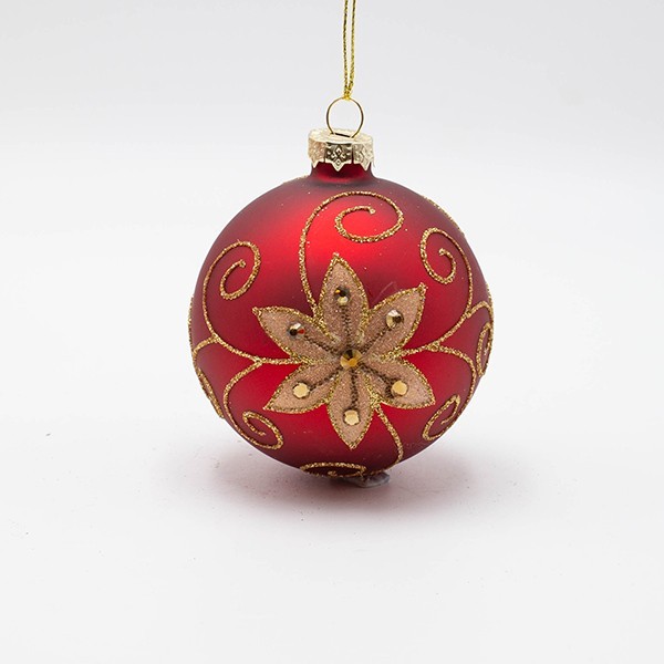 BOLA DE CRISTAL, ROJA CON FLOR DORADA, SET DE 4 PIEZAS, 8 CM