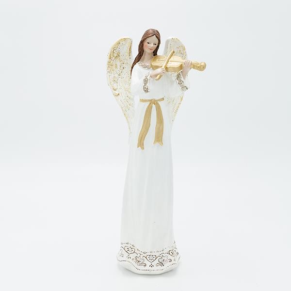 ÁNGEL DE POLIRESINA CON VIOLÍN, BLANCO, 10,5X28,5CM