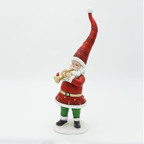 PAPÁ NOEL DE POLIRESINA CON TROMPETA, 12,5X31,5CM