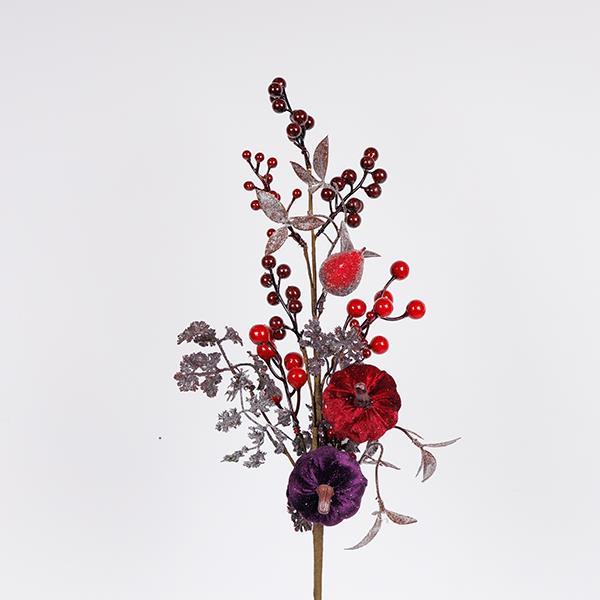RAMA, CON CALABAZAS COLOR BURDEOS Y MORADO OSCURO, 60CM