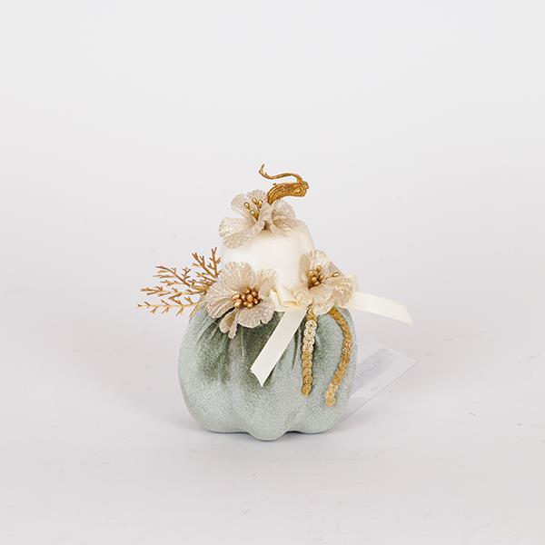 CALABAZA DE TERCIOPELO, DOBLE, BEIGE VERDE MENTA, 9X13CM