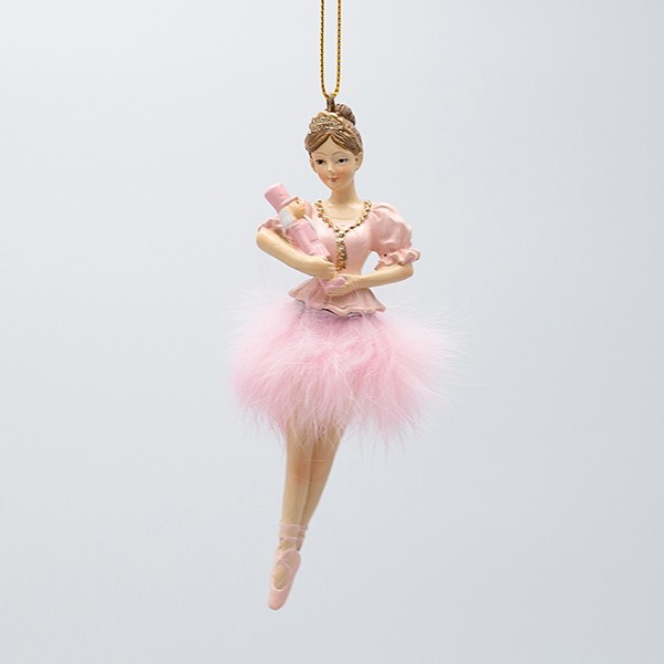 ADORNO COLGANTE DE POLIRESINA, BAILARINA CON CASCANUECES, ROSA, 4X12,5CM