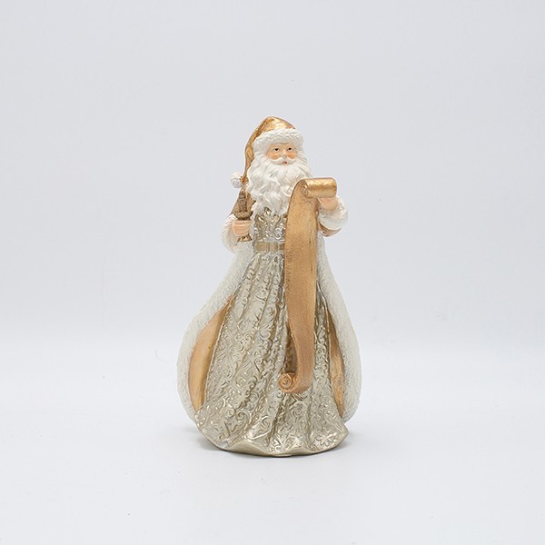 DECORACIÓN DE POLIRESINA, PAPÁ NOEL CON LISTA DE REGALOS, CHAMPÁN, 11,5 X 20 CM
