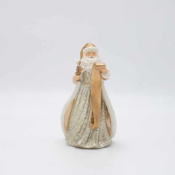 DECORACIÓN DE POLIRESINA, PAPÁ NOEL CON LISTA DE REGALOS, CHAMPÁN, 9X15CM