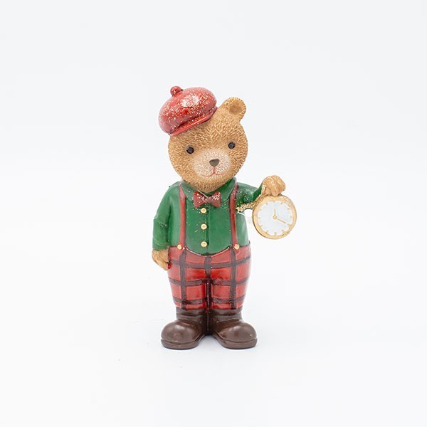 OSO VINTAGE DECORATIVO DE POLIRESINA CON CAMISA A CUADROS VERDES, 7X12,5CM