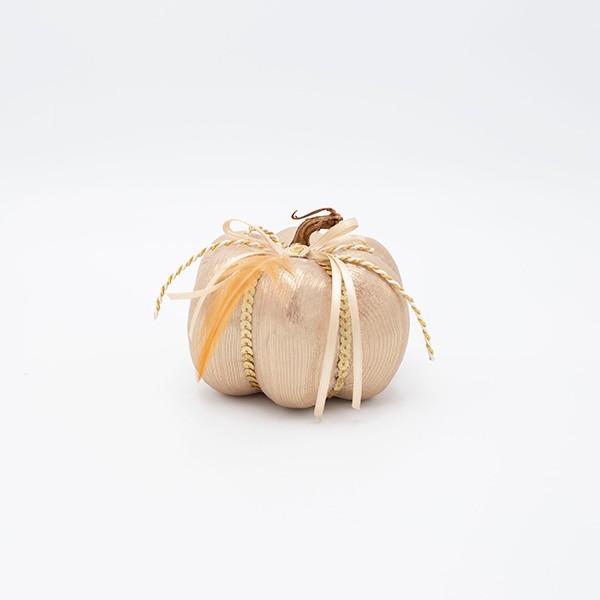 CALABAZA, COLOR CHAMPÁN OSCURO METALIZADO, CON PLUMA, 8X8CM