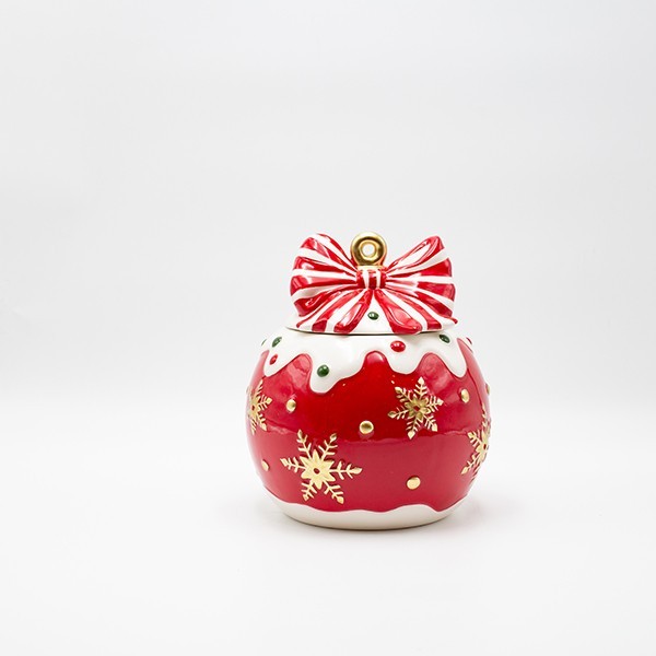 TARRO DE GALLETAS, BOLA NAVIDEÑA ROJA CON LAZO, DECORATIVO, 18,3X20,7CM