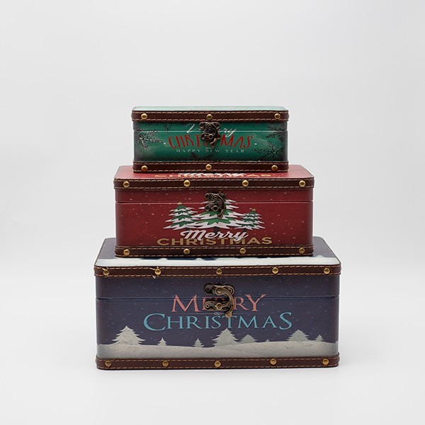 CAJAS DE MADERA DECORATIVAS, CON DISEÑOS NAVIDEÑOS, SET 3 PIEZAS, 30X20X13CM, 25X15X10CM Y 20X10X8CM