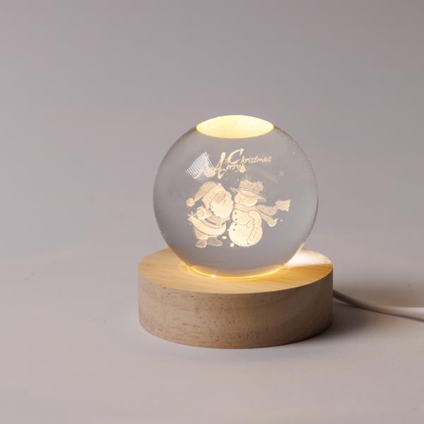 BOLA ILUMINADA DE 6 CM, DISEÑO NAVIDEÑO, MUÑECO DE NIEVE CON PAPÁ NOEL, USB, 6 LED SMD BLANCO CÁLIDO, BASE DE 7 CM, CABLE DE 70 CM, IP20