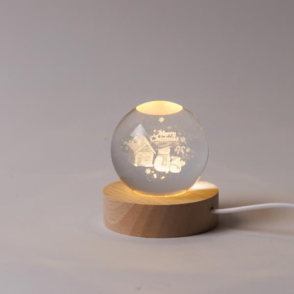 BOLA ILUMINADA DE 6 CM, DISEÑO NAVIDEÑO, MUÑECO DE NIEVE CON CASA, USB, 6 LED SMD BLANCO CÁLIDO, BASE DE 7 CM, CABLE DE 70 CM, IP20
