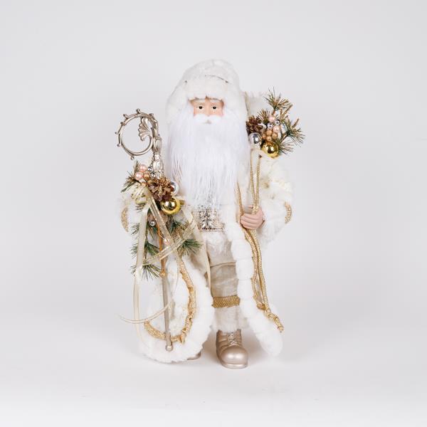 PAPÁ NOEL CON CAPA DE PIEL BLANCA, 46 CM