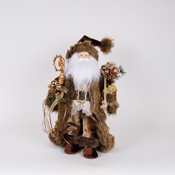 PAPÁ NOEL, BORGOÑA, CON BASTÓN DORADO, 46 CM