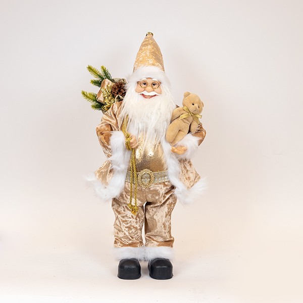 PAPÁ NOEL CON CHAMPÁN, ROPA Y UN OSO DE PELUCHE, 60 CM