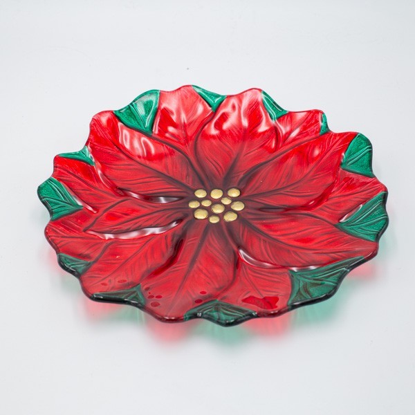 PLATO DE FESTÍN DE POINSETTI, ROJO, VIDRIO DECORATIVO, 31 CM