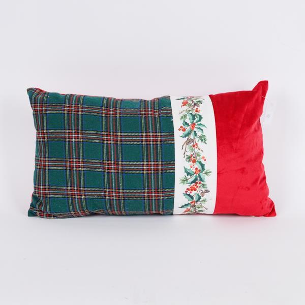 ALMOHADA CON MUÉRDAGO, CUADROS VERDES, 30X50CM