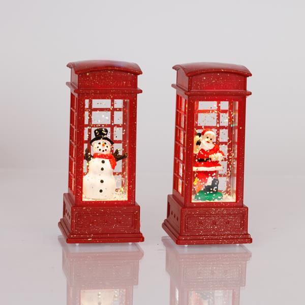 CABINA TELEFÓNICA ILUMINADA, CON AGUA EN SU INTERIOR, CAJA PARA PILAS 3*LR44, LED BLANCO CÁLIDO, 5,4X5,4X12CM, 2 DISEÑOS, IP20, CAJA EXPOSITOR (16 UDS)