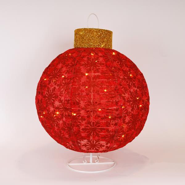 BOLA NAVIDEÑA ROJA ILUMINADA, CON BASE, ADAPTADOR DE 4,5 V, 50 MINI LED BLANCO CÁLIDO, 45 X 45 X 60 CM, CABLE DE 3 M, IP44