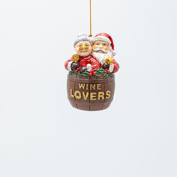 ADORNO COLGANTE DE POLIRESINA, PAPÁ NOEL CON SU ESPOSA, ROJO, 4,5X6,5CM