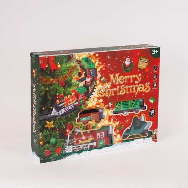 TREN CON RIELES Y VAGÓN VERDE, PARA ÁRBOL DE NAVIDAD, 18 PIEZAS