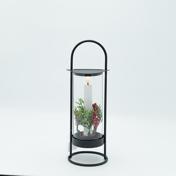 LINTERNA DE METAL NEGRA CON 1 VELA, 10,50X30CM