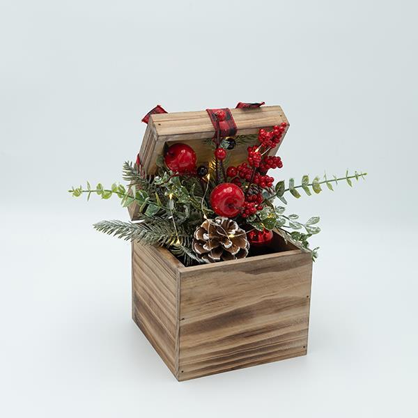 CAJA DE MADERA CON DECORACIÓN NAVIDEÑA, ILUMINADA, 17,50X26CM