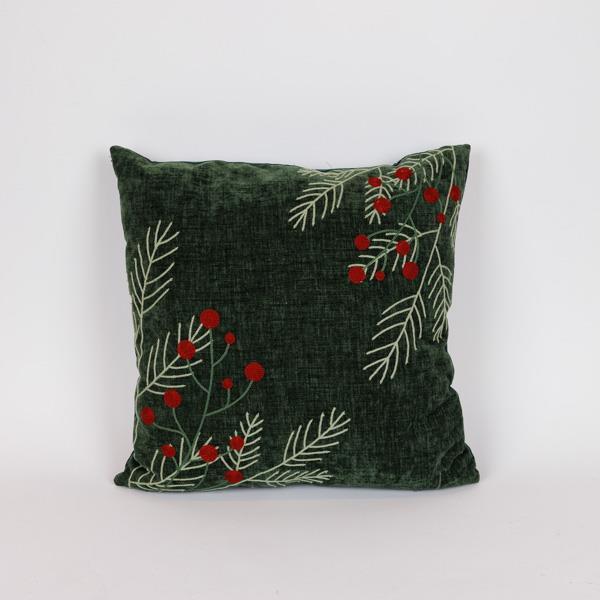 ALMOHADA, TERCIOPELO VERDE, CON MUÉRDAGO, 45X45CM