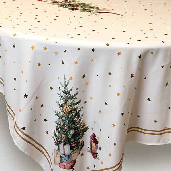 MANTEL BLANCO CON ÁRBOL DE NAVIDAD, 140X180CM