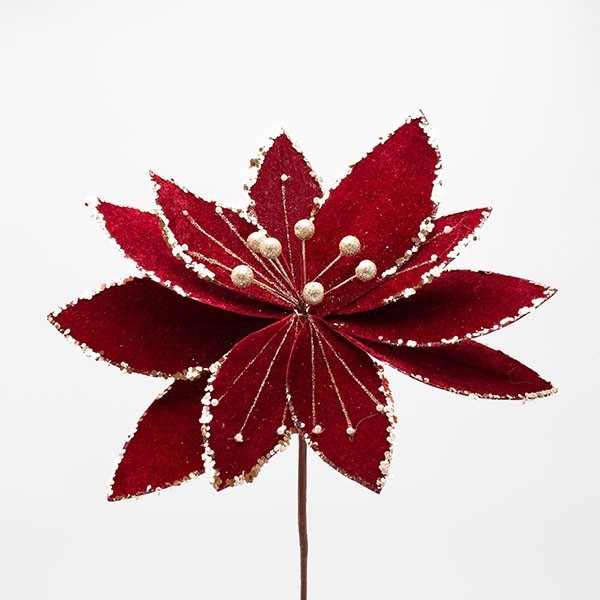 FLOR DE TERCIOPELO, BORGOÑA, CON DETALLES EN CHAMPÁN, 33X45CM