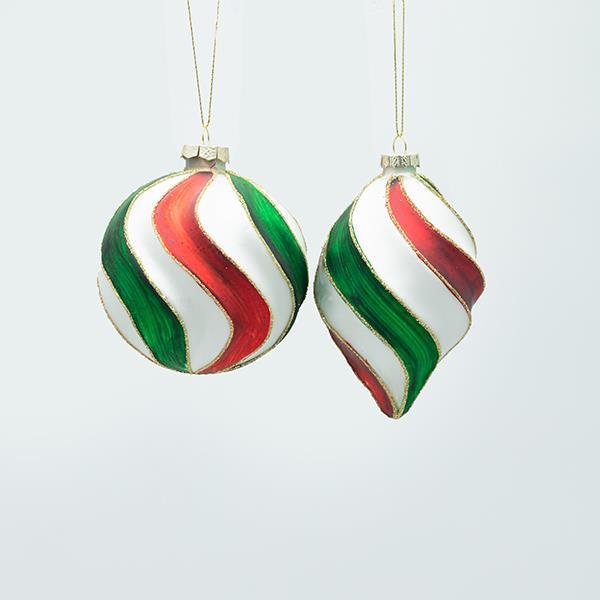 ADORNO DE VIDRIO, CARAMELO, VERDE ROJO, 2 DISEÑOS, SET DE 4 PIEZAS, 10 CM 8X15 CM