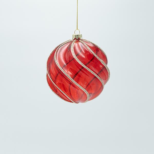 BOLA DE CRISTAL, ROJO TRANSPARENTE CON BRILLO DORADO, SET DE 2 PIEZAS, 12 CM