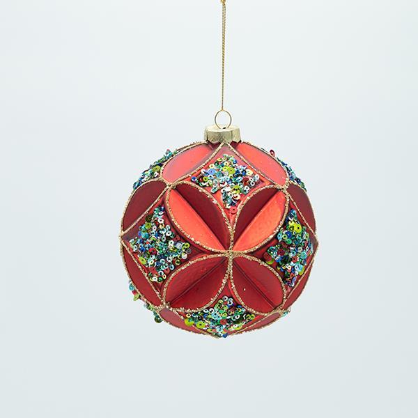 BOLA DE CRISTAL CON FLOR TALLADA Y PIEDRAS DE COLORES, SET 2 UDS., 12CM