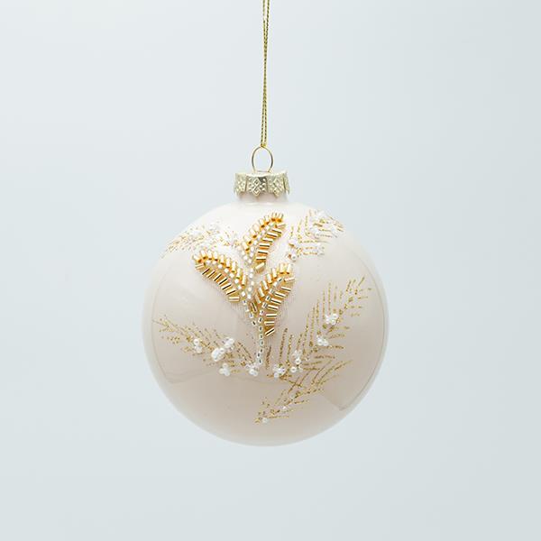 BOLA DE CRISTAL BEIGE CON HOJAS DORADAS 3D, JUEGO DE 4 PIEZAS, 10 CM