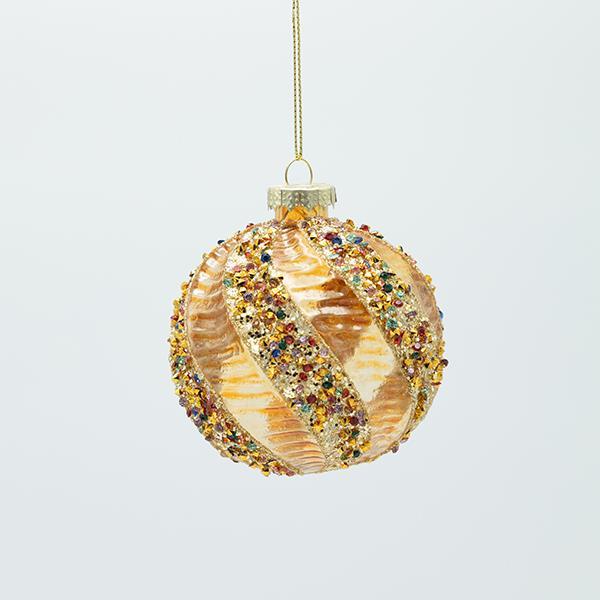 BOLA DE CRISTAL, ORO TRANSPARENTE CON PIEDRAS COLOR CHAMPÁN, JUEGO DE 4 PIEZAS, 8 CM