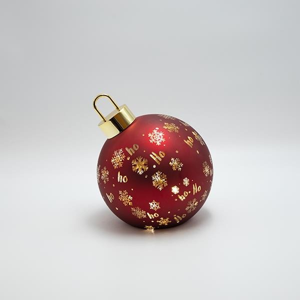 BOLA ILUMINADA, ROJA CON COPOS DE NIEVE, 15X18CM