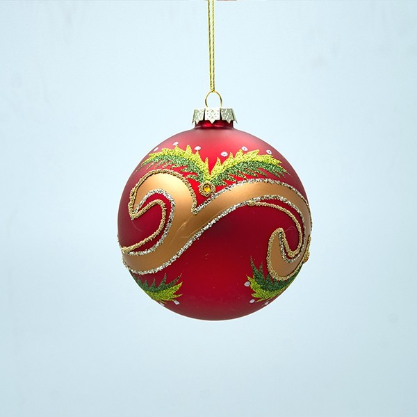 BOLA DE CRISTAL, ROJA CON DETALLES DORADOS Y VERDES, SET DE 4 PIEZAS, 10 CM