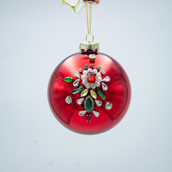 BOLA DE CRISTAL, ROJA CON HEBILLA CON PIEDRAS DE COLORES, SET 4 PIEZAS, 10CM