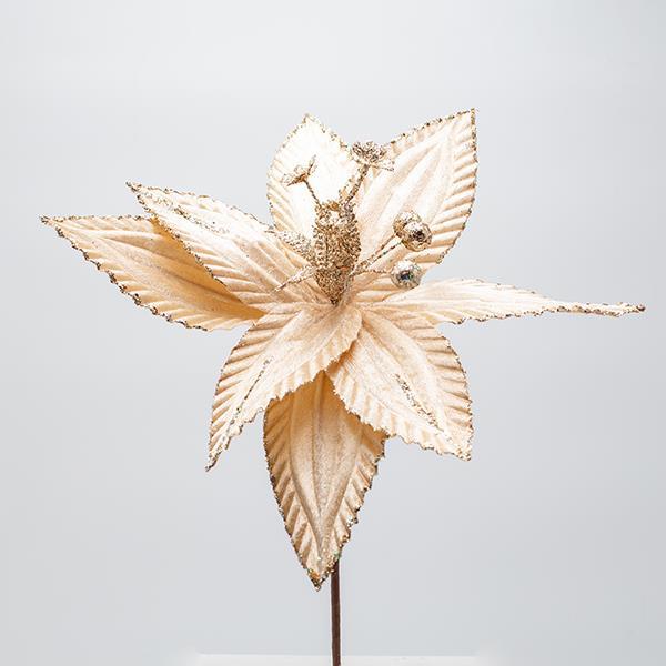 FLOR, CHAMPÁN CON LÍNEA DE BRILLO DISCRETA, 30X20CM