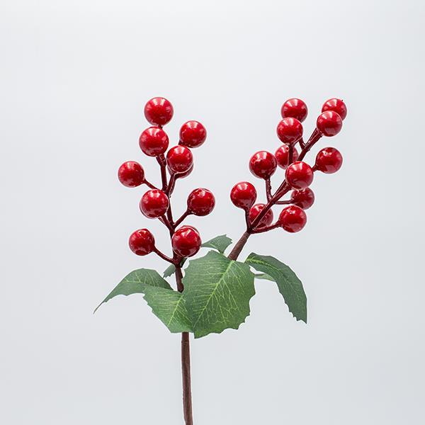 PICO CON FRUTOS ROJOS Y HOJAS VERDES, 30CM
