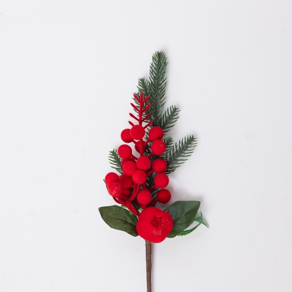PICO CON BAYAS DE TERCIOPELO ROJO, 25 CM