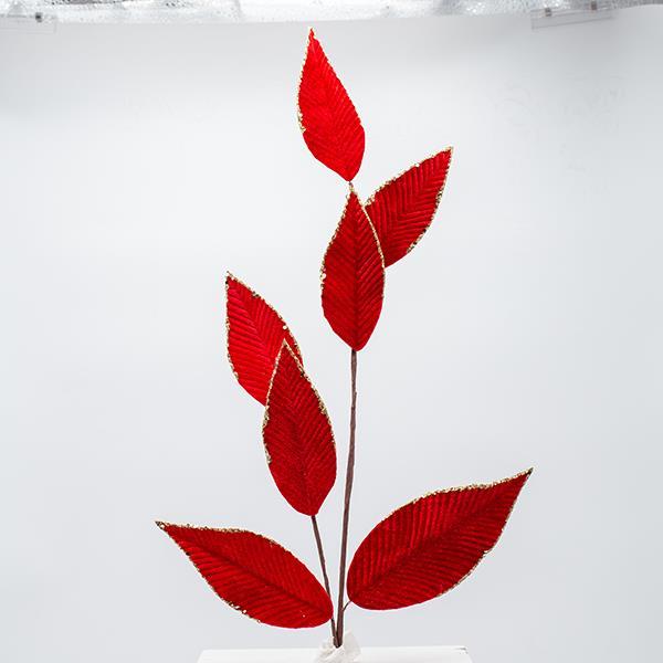 RAMA CON HOJAS DE ROBLE DE TERCIOPELO ROJO, 82 CM