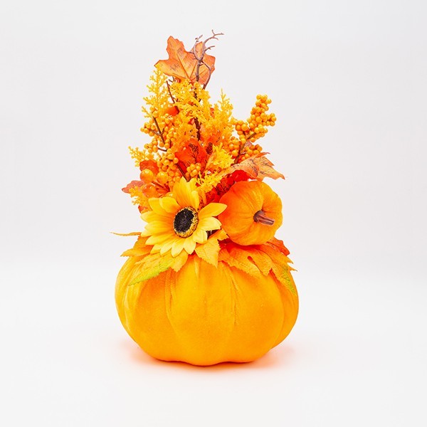 DECORACIÓN OTOÑAL CON GIRASOL Y NARANJAS, 21 CM