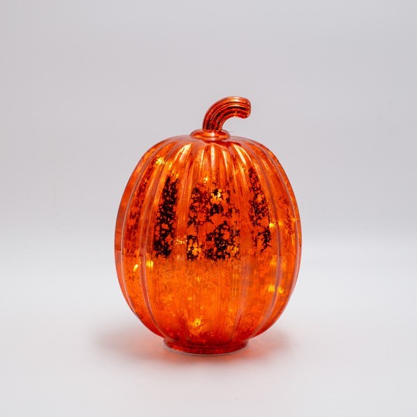 CALABAZA DE PLÁSTICO NARANJA ILUMINADA, CAJA DE PILAS 3XAAA, TEMPORIZADOR, 10 LED BLANCO CÁLIDO, 15X20CM, IP20