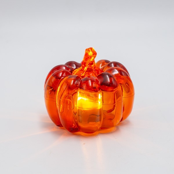 CALABAZA DE ACRÍLICO NARANJA ILUMINADA, CAJA DE PILAS 3XLR44, LED BLANCO CÁLIDO, 8X8X7, IP20