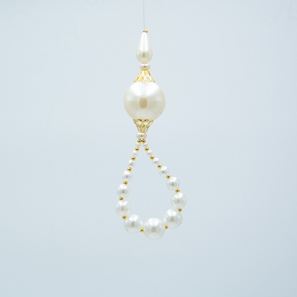 ADORNO CON PERLAS, BLANCO Y DORADO, 5X14CM