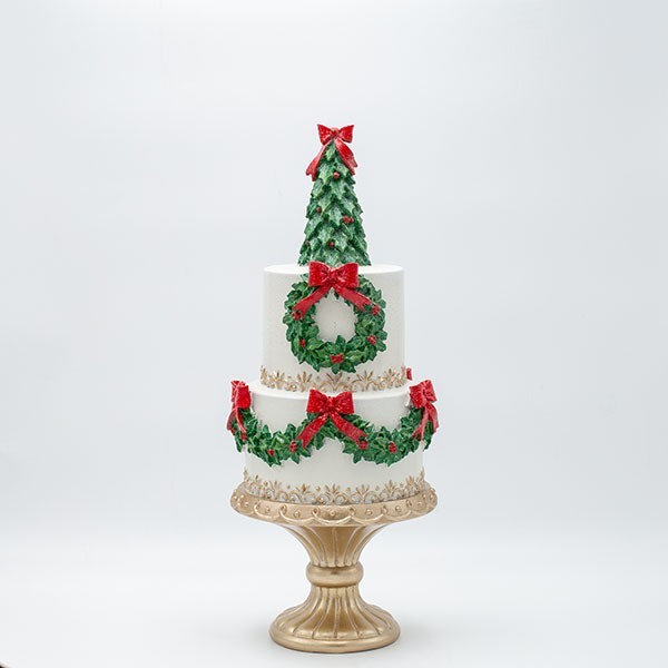 PASTEL DE POLIRESINA CON ÁRBOL DE NAVIDAD 16,5X16,5X41,5CM