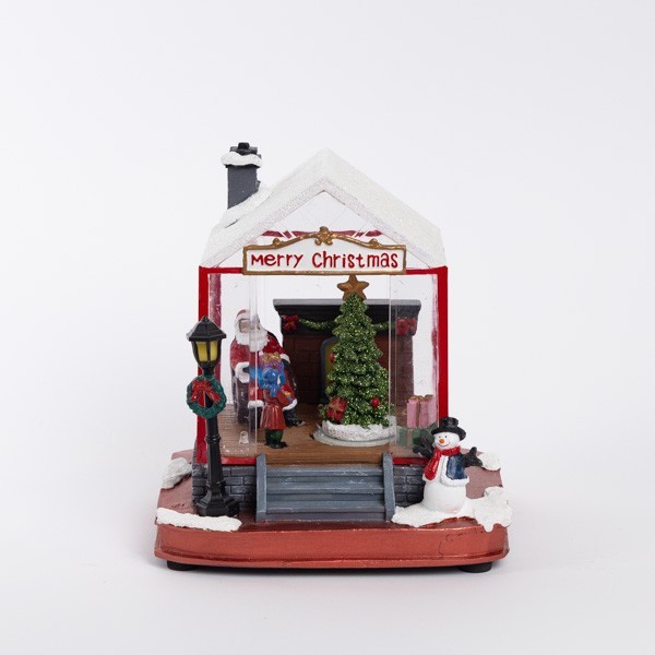 CASA CON PAPÁ NOEL Y CHIMENEA, FUNCIONA A PILAS, 16,5X14,5X17,5CM