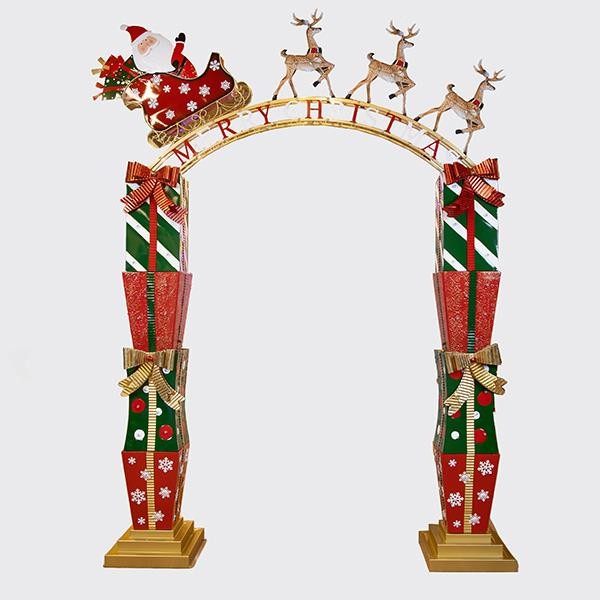 ARCO METÁLICO CON REGALOS Y TRINEO, 221X43X303CM